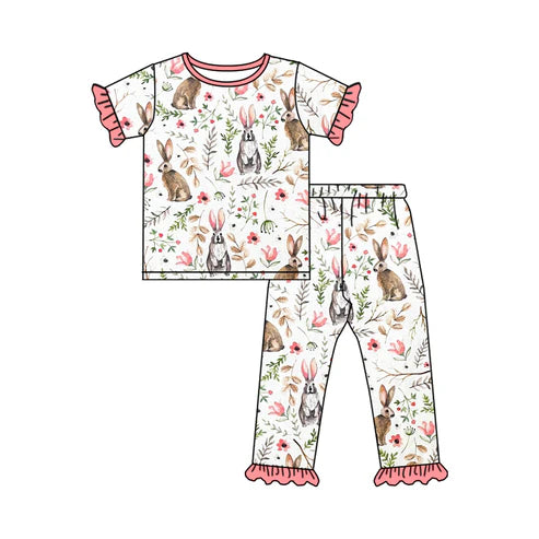 7.19 GSPO1727 Baby Girls Easter Rabbit Pink Top Pants Pajamas Clothes Sets Preorder