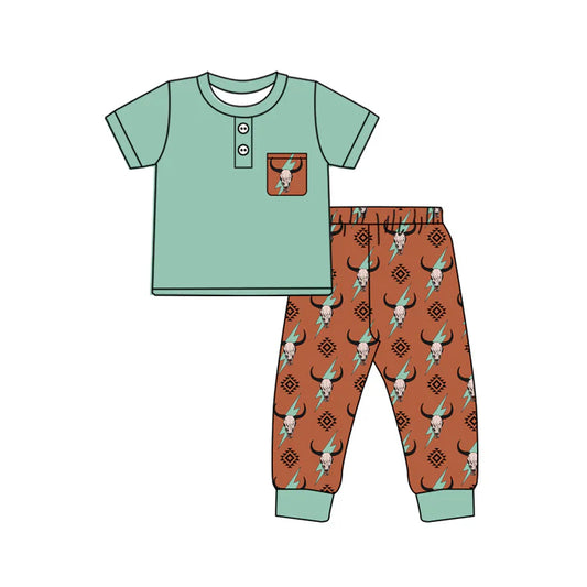 7.22 BSPO0502 Baby Boys Western Cows Tee Shirts Pants Outfits Clothes Sets Preorder