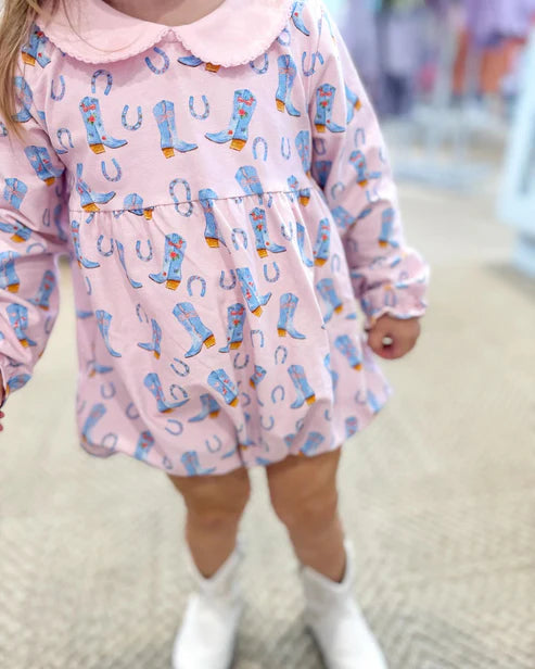 7.17 LR2013 Baby Infant Girls Western Boots Long Sleeve Pink Rompers preorder