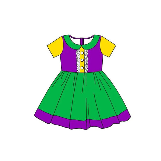 7.21 GSD1454 Baby Girls Mardi Gras Green Short Sleeve Knee Length Dresses Preorder