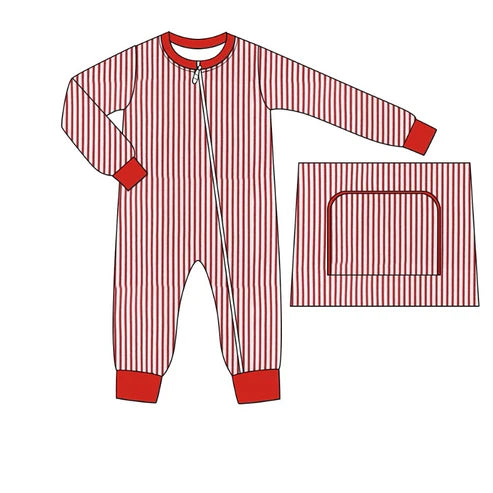 7.16 LR2008 Baby Infant Boys Red Stripes Christmas Zip Rompers preorder
