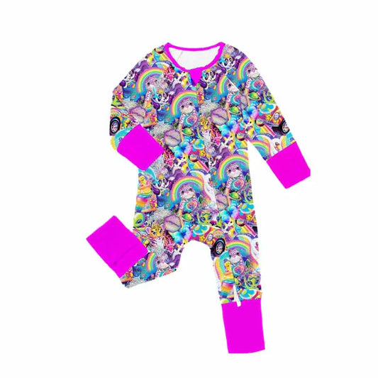 7.22 LR2085 Baby Infant Girls Rainbow Tiger Cats Zip Long Sleeve Rompers preorder