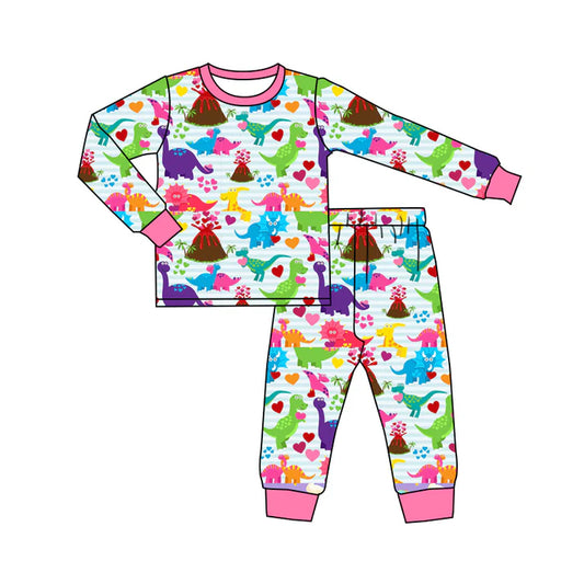 7.23 GLP2194 Baby Girls Valentines Dinosaurs Shirt Pants Pajamas Clothes Sets Preorder
