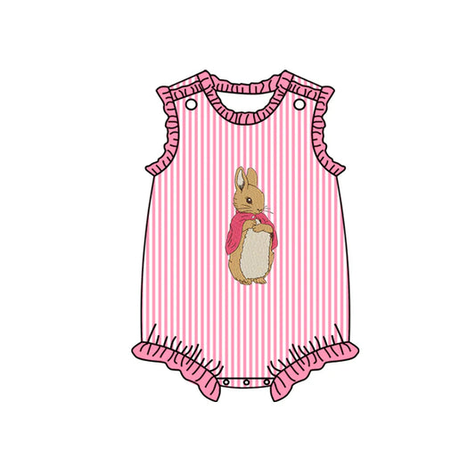 7.22 SR2041 Baby Infant Girls Easter Pink Stripes Bunny Sleeveless Rompers preorder