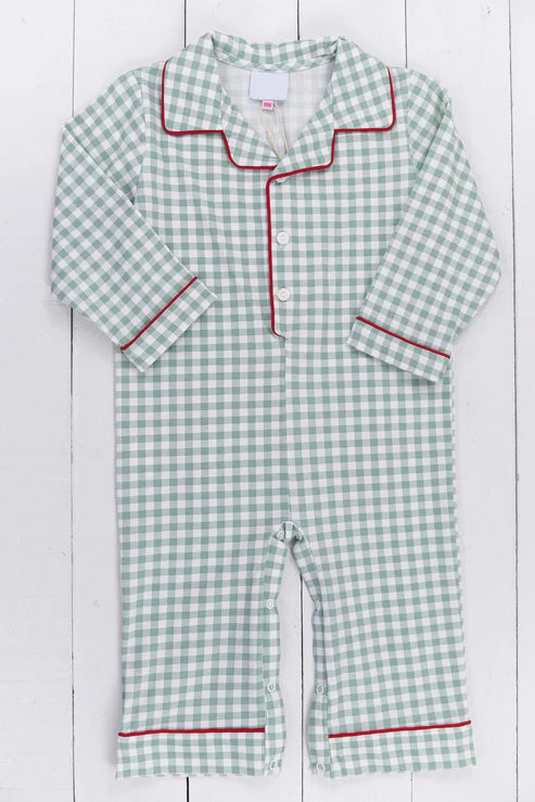 7.16 LR2007 Baby Infant Boys Green Checkered Buttons Rompers preorder