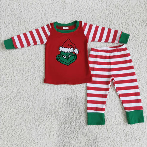 7.15 6 B5-18 Boys grinch embroidered striped pajama set