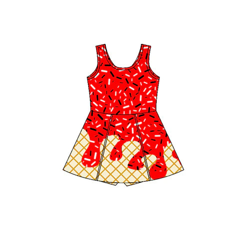 7.12 GSD2748 Baby Girls Red Drip Sleeveless Shorts Team Yoga Active Knee Length Dresses Preorder