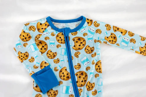 7.11 LR2397 Baby Boys Blue Long Sleeves Milk Cookies Zipper Pant Rompers Preorder