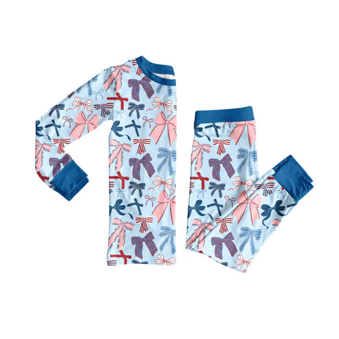 7.12 GLP2555 Baby Girls Long Sleeves Colorful Bows Top Pant Pajamas Set Preorder