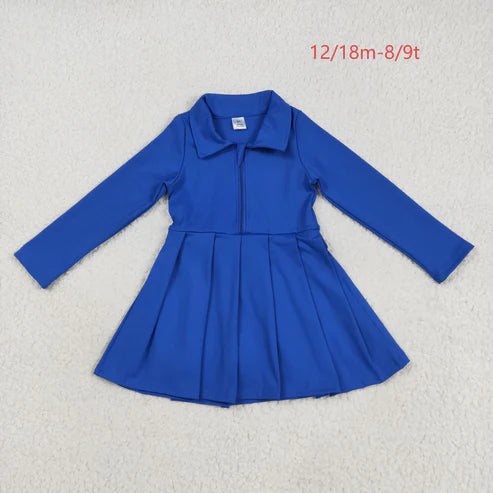 7.24 GLD1144 Baby Girls Hot Blue Long Sleeves Zipper Knee Length Dress