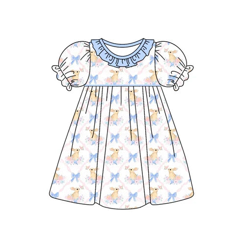 7.21 GSD1451 Baby Girls Easter Rabbit Bows Knee Length Dresses Preorder