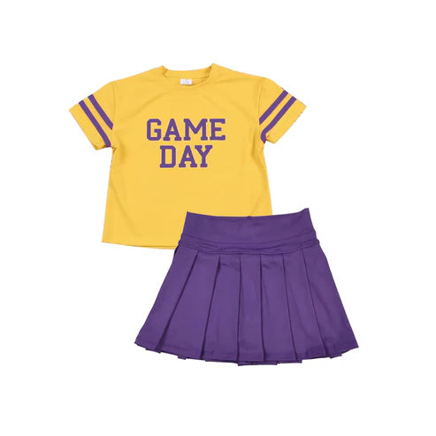 7.12 GSD2740 Baby Girls Yellow Game Day Top Purple Skorts Team Yoga Set Preorder