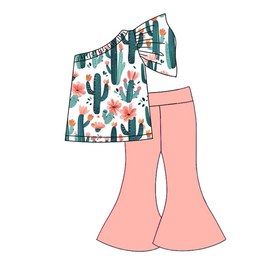 7.23 GSPO1771 Baby Girls Western Cactus Top Bell Bottom Pants Clothes Sets Preorder