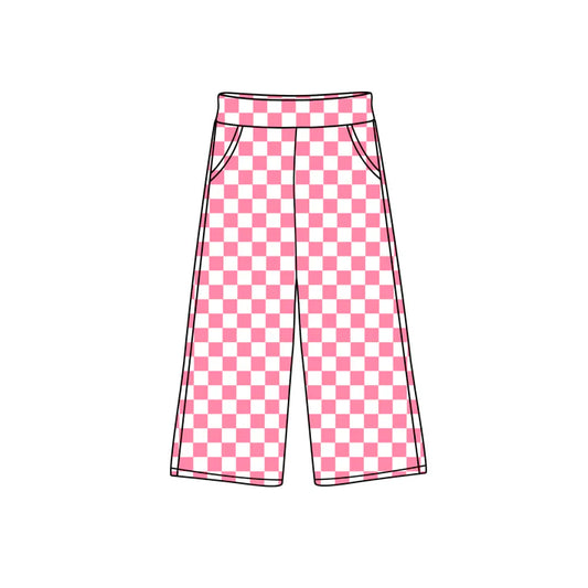 7.22 P0694 Baby Girls Pink Checkered Bottoms Pockets Pants Preorder