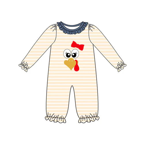 7.15 LR2424 Baby Girls Long Sleeves Turkey Ruffle Pant Rompers Preorder