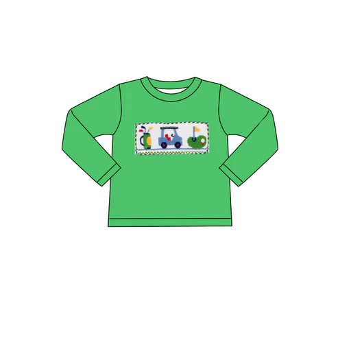 7.18 BT1006 Baby Boys Green Golf Cart Long Sleeve Tee Shirts Tops Preorder