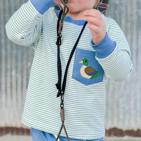 7.18 BT1013 Baby Boys Blue Stripes Duck Pocket Long Sleeve Tee Shirts Tops Preorder