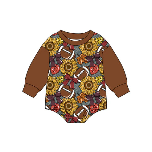 7.15 LR2417 Baby Boys Brown Long Sleeves Sunflower Footballs Rompers Preorder