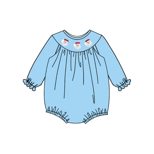 7.14  LR2383 Baby Boys Long Ruffle Sleeves Smocked Santa Rompers Preorder