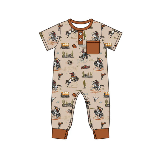 7.22 SR2045 Baby Infant Boys Western Rodeo Pocket Short Sleeve Rompers preorder