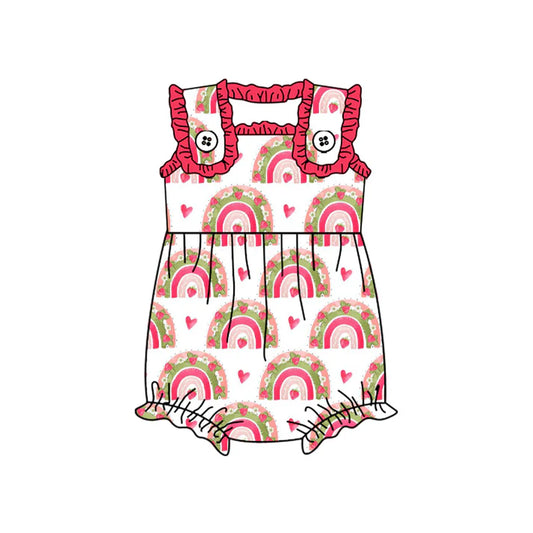 7.22 SR2048 Baby Infant Girls Valentines Hearts Rainbow Straps Rompers preorder