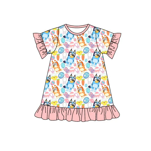 7.21 GSD1452 Baby Girls Easter Dogs Eggs Knee Length Dresses Preorder