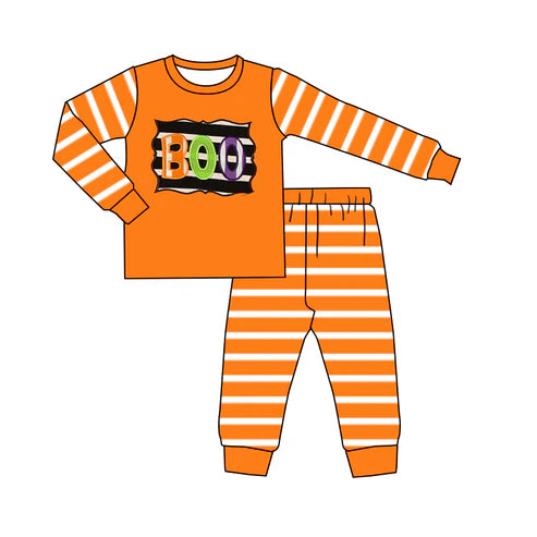 7.11 BLP1163 Baby Boys Long Sleeves Stripes BOO Top Pant Pajamas Set Preorder