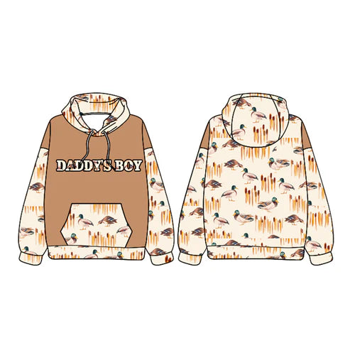 7.19 BT1022 Baby Boys Daddy's Boy Hooded Pocket Brown Ducks Tops Preorder