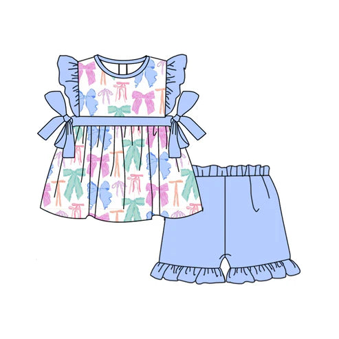 7.21 GSSO1464 Baby Girls Colorful Bows Spring Tunic Top Shorts Clothes Sets Preorder