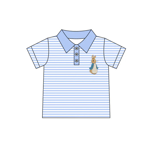 7.22 BT1032 Baby Boys Blue Easter Blue Stripes Bunny Short Sleeve Tee Shirts Tops Preorder