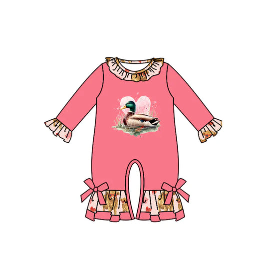 7.23 LR2109 Baby Infant Girls Valentines Duck Hearts Long Sleeve Rompers preorder