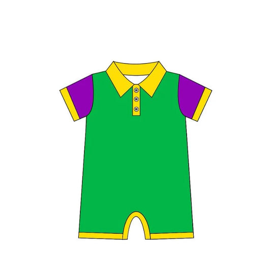 7.21 SR2036 Baby Infant Boys Green Mardi Gras Short Sleeve Rompers preorder