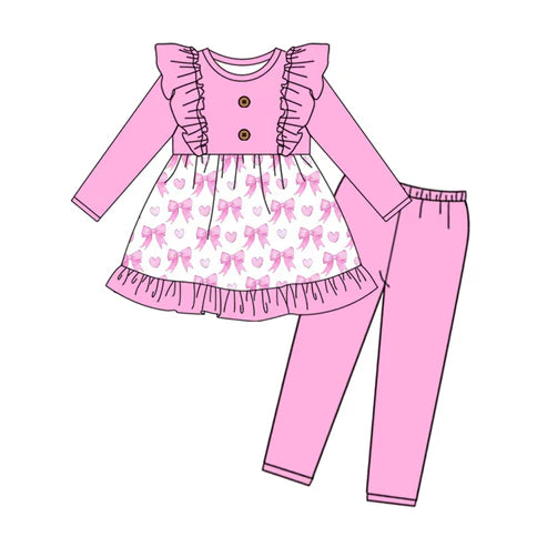 7.16 GLP2050 Baby Girls Pink Ruffle Bows Tunic Legging Clothes Sets Preorder