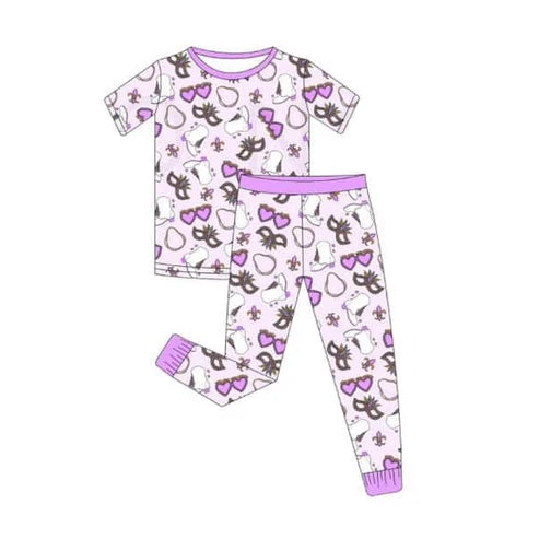 7.18 GSPO1725 Baby Girls Pink Mardi Gras Top Pants Pajamas Clothes Sets Preorder