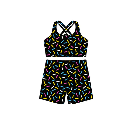 7.12 GSSO2699 Adult Women Black Straps Team Vests Top Short Sets Preorder