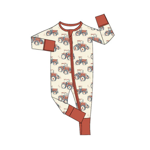 7.12  LR2392 Baby Kids Long Sleeves Trucks Plaid Zipper Rompers Preorder
