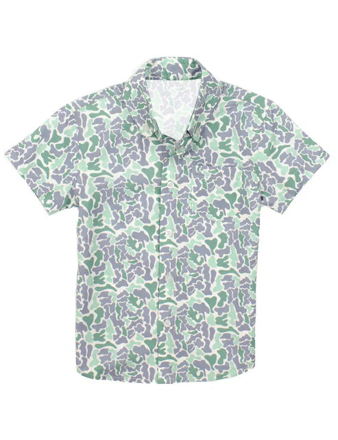 7.14  BT1295 Baby Boys Short Sleeves Light Green Camo Button Shirts Top Preorder