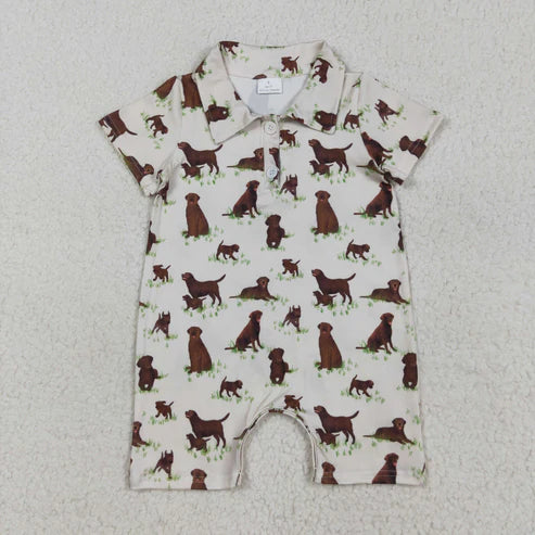7.24 SR3174 Baby Boys Short Sleeves Button Dogs Plaid Shorts Romper