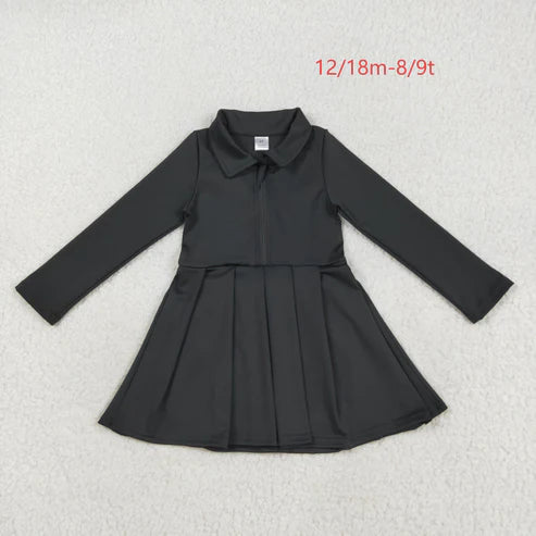 7.24 GLD1150 Baby Girls Black Long Sleeves Zipper Knee Length Dress