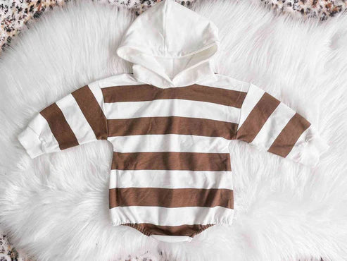 7.18 LR2033 Baby Infant Boys Brown Stripes Hooded Long Sleeve Rompers preorder