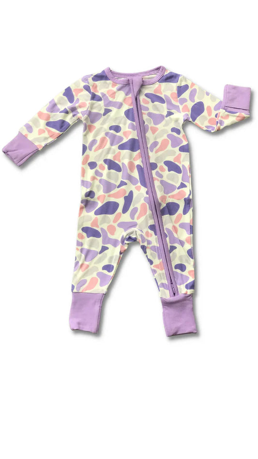 7.23 LR2099 Baby Infant Girls Lavender Camo Print Zip Rompers preorder