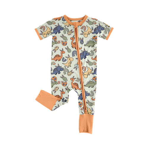 7.19SR2032 Baby Infant Boys Easter Dinosaurs Eggs Zip Rompers preorder