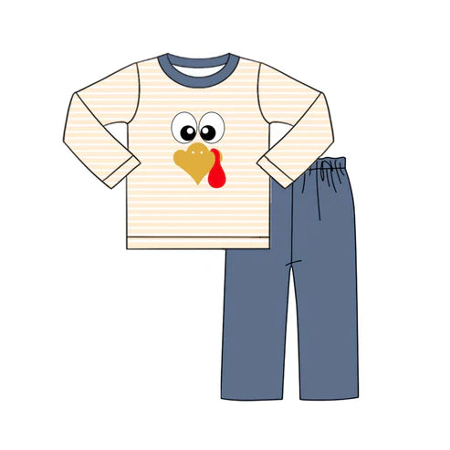 7.15 BLP1171 Baby Boys Long Sleeves Turkey Top Flare Pant Set Preorder