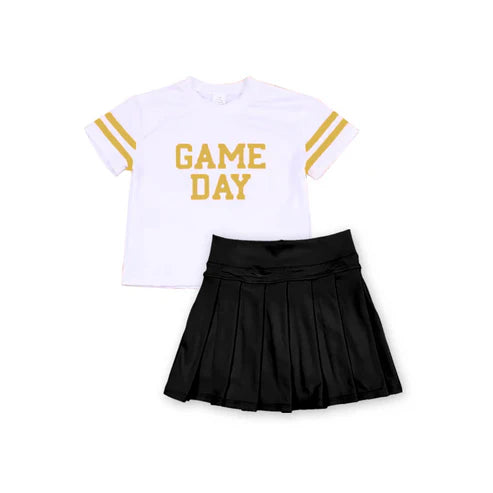 7.14  GSD2760 Baby Girls Short Sleeves Game Day Shirts Top Black Skorts Yoga Set Preorder