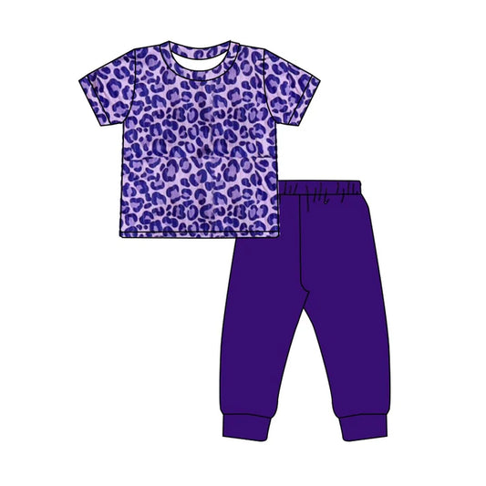 7.22 GSPO1746 Baby Girls Valentines Purple Leopard Shirt Pants Clothes Sets Preorder