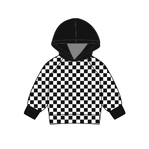 7.17 BT0977 Baby Kids Toddler Black Checkered Hooded Tops preorder