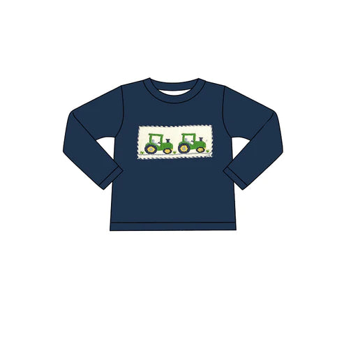 7.18 BT1009 Baby Boys Navy Tractors Farm Long Sleeve Tee Shirts Tops Preorder