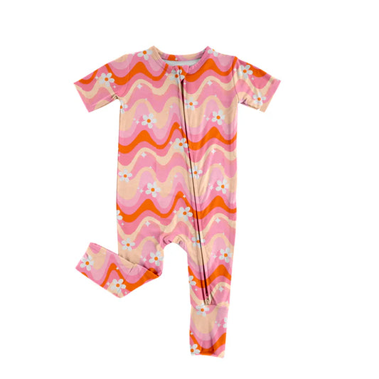 7.23 SR2066 Baby Infant Girls Groovy Flowers Zip Rompers preorder