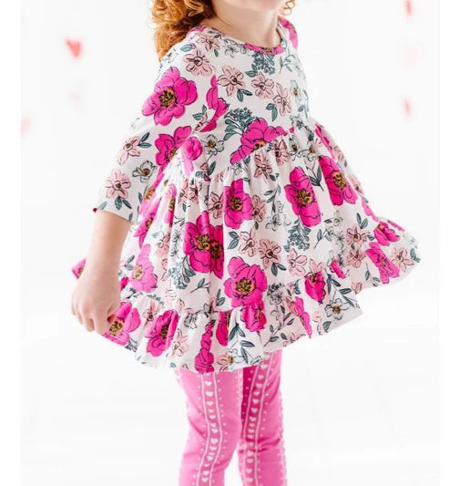 7.18 GLP2121 Baby Girls Pink Flowers Ruffle Top Legging Clothes Sets Preorder