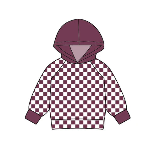 7.17 BT0979 Baby Kids Toddler Wine Checkered Hooded Tops preorder